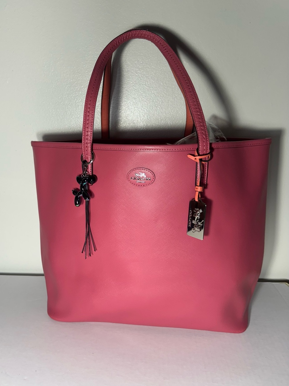 Coach Pink Leather Mollie Tote Bag with Charm